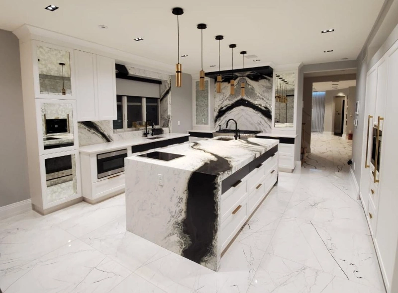 Marble Slab Black/White Natural Stone Kitchen/Bathroo Countertop/Vanity/Island Project Panda White Marble Tile