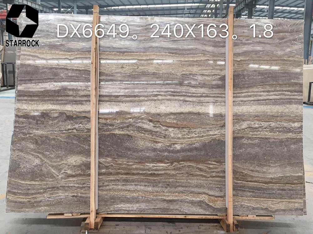 Natural Straight Grey Wooden Vein Travertine Marble Slabs