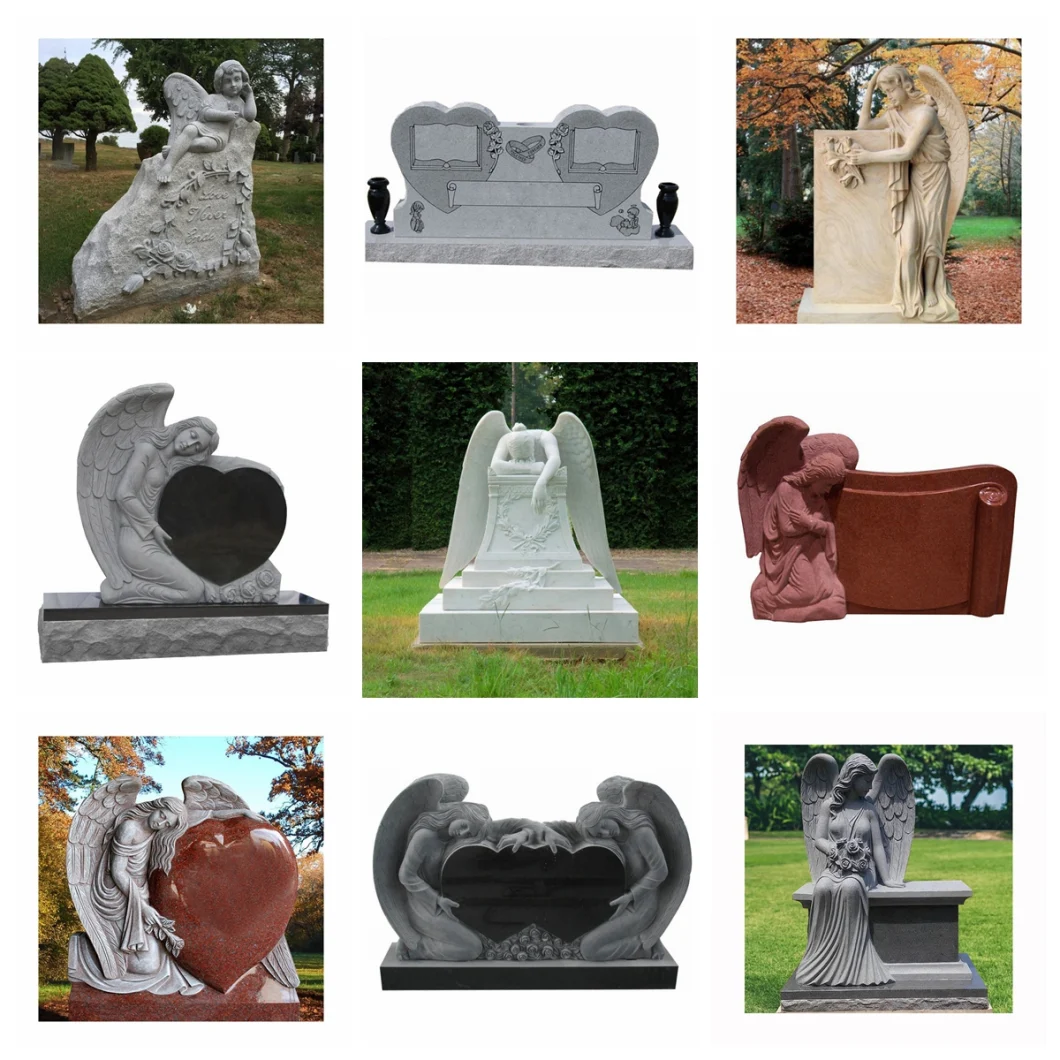 Black Marble Heart Shaped Gravestone with Grey Hand Sculptures